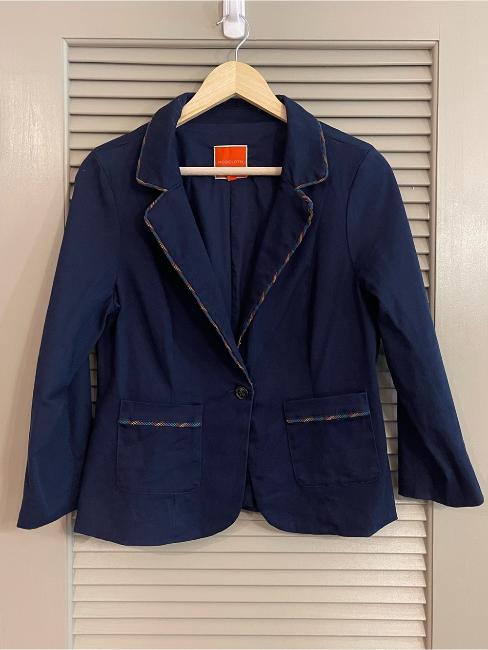 Navy Women's Blazer with Rainbow Trim